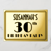 30th Birthdayパーティー—アールデコ検索「30」 +名前 箔招待状 (正面)