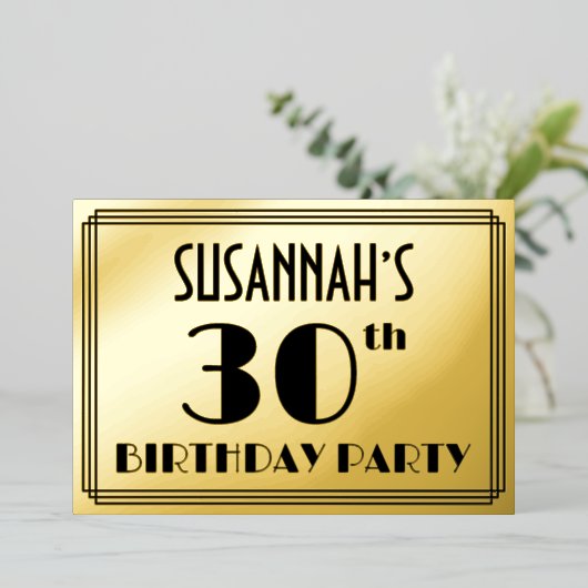 30th Birthdayパーティー—アールデコ検索「30」 +名前 箔招待状 (立ち正面)