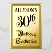 30th Birthdayパーティー—エレガントスクリプト+名前をカスタムする 箔招待状 (正面)