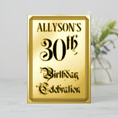 30th Birthdayパーティー—エレガントスクリプト+名前をカスタムする 箔招待状 (立ち正面)