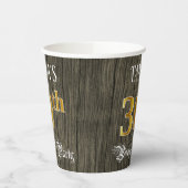 30th Birthdayパーティー—フェイク金ゴールドとフェイク木目 紙コップ (左)