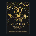30th Birthdayパーティー – ブラック&金ゴールド 招待状<br><div class="desc">30歳の誕生日パーティの招待状。黒エレガント色のデザインとフェイクグリッター金ゴールド。スクリプトスタイリッシュのフォントと紙吹雪の機能。メッセージもしメッセージはカスタム年齢。</div>
