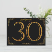 30th Birthdayパーティー、Gatsby styl、黒金ゴールドグリッター 招待状 (スタンド正面)