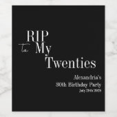 30th BirthdayパーティーRIP 20s白黒 ワインラベル (シングルラベル)