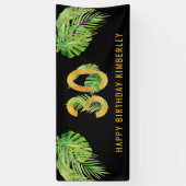 30th Birthdayブラックと金ゴールド熱帯葉パーティー 横断幕 (縦)