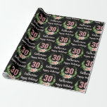 30th Birthdayブラックフローラ名 ラッピングペーパー<br><div class="desc">ハッピー30th誕生日ブラックピンクフローラ名ラッピング紙。自分の名前でパーソナライズ。</div>