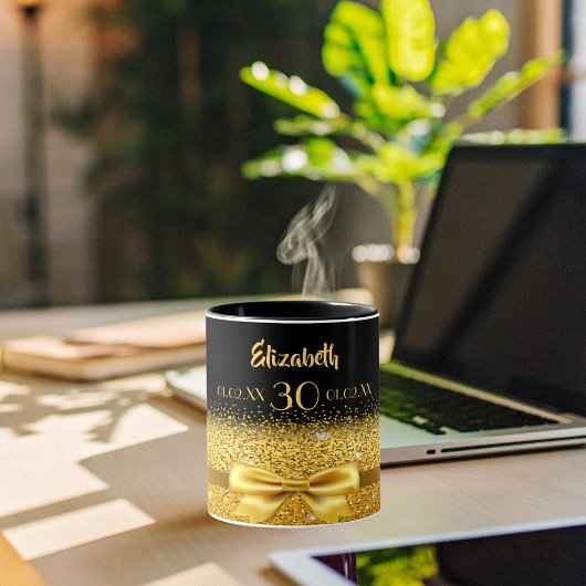 30th birthdayブラック金ゴールド名エレガント マグカップ