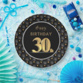 30th Birthdayブラック&金ゴールド ペーパープレート (パーティー)