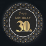 30th Birthdayブラック&金ゴールド ペーパープレート<br><div class="desc">30th Birthdayブラックと金ゴールド紙プレート</div>
