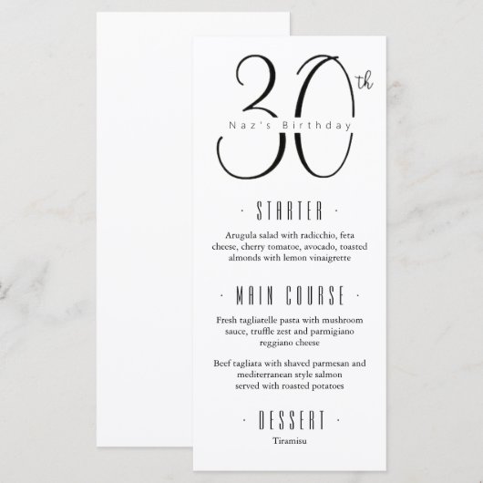 30th Birthdayメニュー メニュー (正面/裏面)