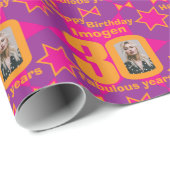30th Birthday写真おもしろい紫ピンクのギフトラップ ラッピングペーパー (ロールコーナー)