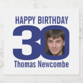 30th Birthday名前をカスタムするネイビー青い写真 ビールラベル (シングルラベル)