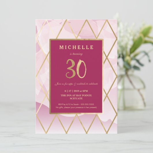 30th Birthday招待状-金ゴールド、エレガントトレンディー 招待状 (スタンド正面)