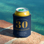30th Birthday追加の名前30青金ゴールドシック 缶クーラー<br><div class="desc">そのパーソナライズされた特別なバースデーエレガントトのパーティーの大事な行事にカスタマイズ対して簡単である缶クーラー。</div>
