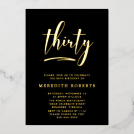 30th Birthday金ゴールドオンブラックラックスエレガントパーティー 箔招待状