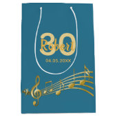 30th Birthday金ゴールド音楽ノートティール（緑がかった色）ブルー緑 ミディアムペーパーバッグ (正面)