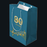 30th Birthday金ゴールド音楽ノートティール（緑がかった色）ブルー緑 ミディアムペーパーバッグ<br><div class="desc">ティール（緑がかった色）、青い緑の背景とフェイク金ゴールド音楽ノート30歳の誕生日。30歳のテンプレート、名前、日付。名前は手書入力のスタイル・スクリプト内にある。黄金の文字と数字。</div>