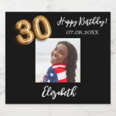 30th Birthday黒い金ゴールド写真 スパークリングワインラベル (シングルラベル)