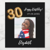 30th Birthday黒い金ゴールド写真 ワインラベル (シングルラベル)