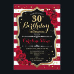 30th Birthday – 赤い金ゴールド白黒ストライプバラ 招待状<br><div class="desc">30歳の誕生日招待状エレガントマルサラワイン赤い白黒デザインとフェイクグリッター金ゴールド。暗赤色のストライプバラ。エレガントな誕生日パーティーに最適。</div>