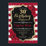 30th Birthday – 赤い金ゴールド白黒ストライプバラ 招待状<br><div class="desc">30歳の誕生日招待状エレガントマルサラワイン赤い白黒デザインとフェイクグリッター金ゴールド。暗赤色のストライプバラ。エレガントな誕生日パーティーに最適。</div>
