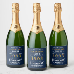 30th Birthday 1993名前を追加する青い金ゴールド凡例 スパークリングワインラベル
