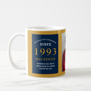 30th Birthday 1993青い金ゴールド追加の名前フォト コーヒーマグカップ