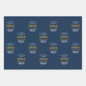 30th Birthday 1993青い金ゴールド追加の名前 ラッピングペーパーシート (正面2)