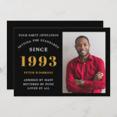 30th Birthday 1993 Nameフォトブラック金ゴールド 招待状 (正面/裏面)