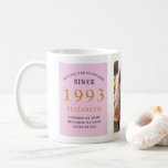 30th Birthday 1993 Pink Gray Add Name Photo コーヒーマグカップ<br><div class="desc">これらの特別な人々のためのピンクとグレーの写真のマグカップ。提供さカスタマイズれたテンプレートを使用して簡単に文字と写真。設定標準範囲の一部。</div>