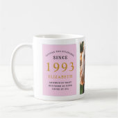 30th Birthday 1993 Pink Gray Add Name Photo コーヒーマグカップ (左)