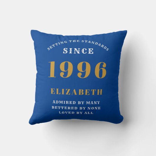 30th Birthday 1996 Add Name Blue Gold Personalized クッション (裏面)