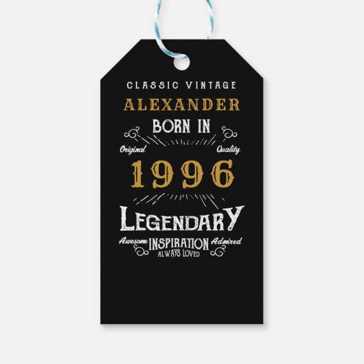30th Birthday 1996 Add Name Legend Black Gold ギフトタグ (裏面)