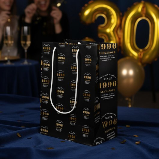 30th Birthday 1996 Black Gold Chic Elegant ミディアムペーパーバッグ