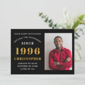 30th Birthday 1996 Black Gold Personalized Photo 招待状 (スタンド正面)