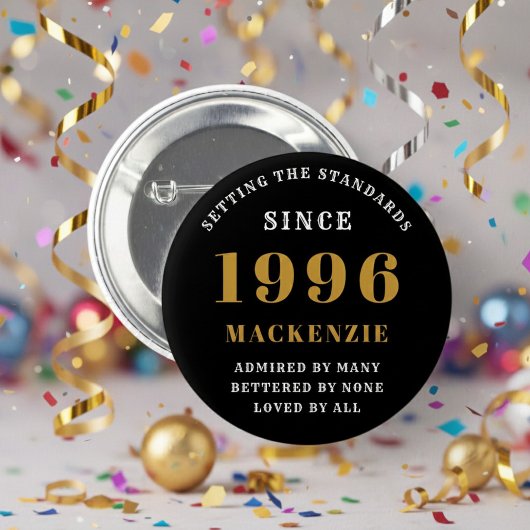 30th Birthday 1996 Elegant Chic Black Gold 缶バッジ