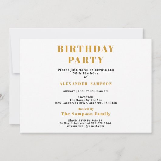 30th Birthday 1996 Legend White & Gold Photo 招待状 (裏面)