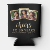 30th Birthday 3-Photoブラック金ゴールドスクリプト応援 缶クーラー (正面)