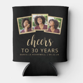 30th Birthday 3-Photoブラック金ゴールドスクリプト応援 缶クーラー