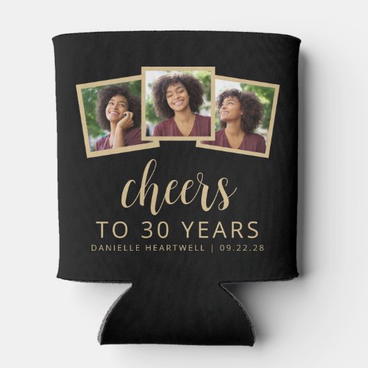 30th Birthday 3-Photo白黒スクリプト応援 缶クーラー (裏面)