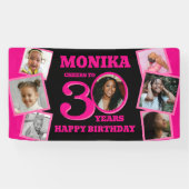 30th Birthday 7の写真名前ピンクブラック 横断幕 (横)