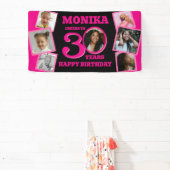 30th Birthday 7の写真名前ピンクブラック 横断幕 (インサイチュ)