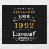 30th Birthday Add Name 1972ヴィンテージブラック金ゴールド スパークリングワインラベル (シングルラベル)