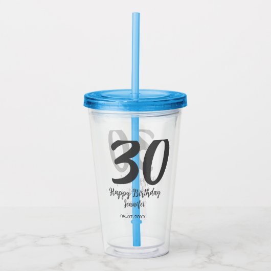 30th birthday add name date year blackテンプレート アクリルタンブラー (正面)