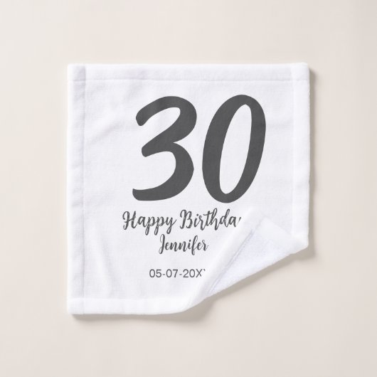 30th birthday add name date year blackテンプレート ウォッシュタオル (ウォッシュタオル)