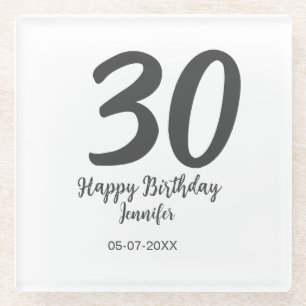 30th birthday add name date year blackテンプレート ガラスコースター