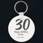 30th birthday add name date year blackテンプレート キーホルダー<br><div class="desc">編集可能デザイン</div>