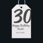 30th birthday add name date year blackテンプレート ギフトタグ<br><div class="desc">編集可能デザイン</div>
