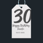 30th birthday add name date year blackテンプレート ギフトタグ<br><div class="desc">編集可能デザイン</div>