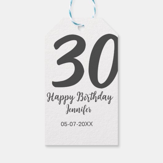 30th birthday add name date year blackテンプレート ギフトタグ (裏面)